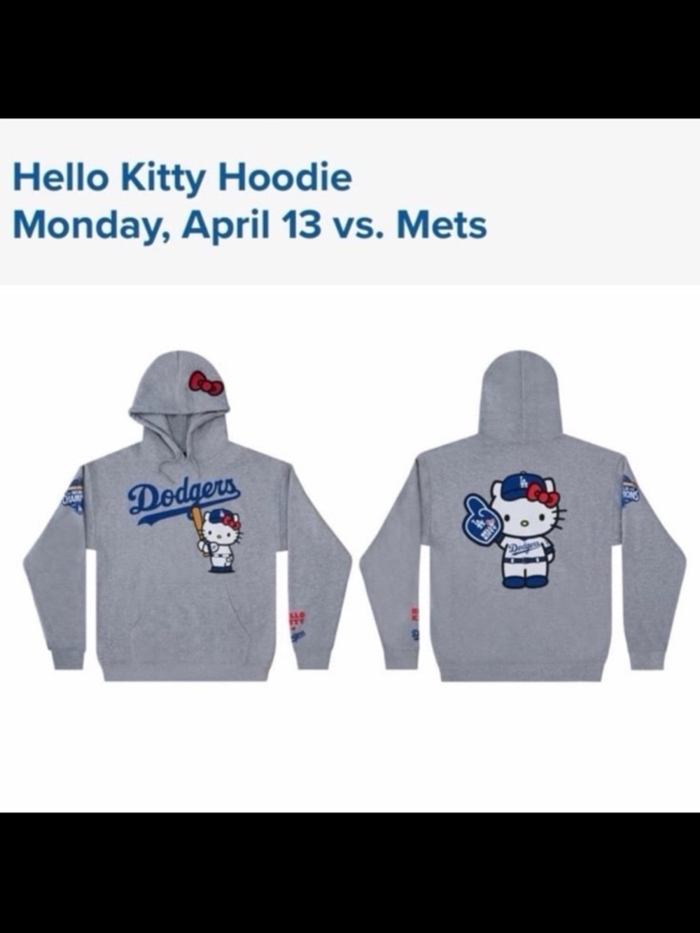 Hello Kitty x Dodgers Gray Hoodie